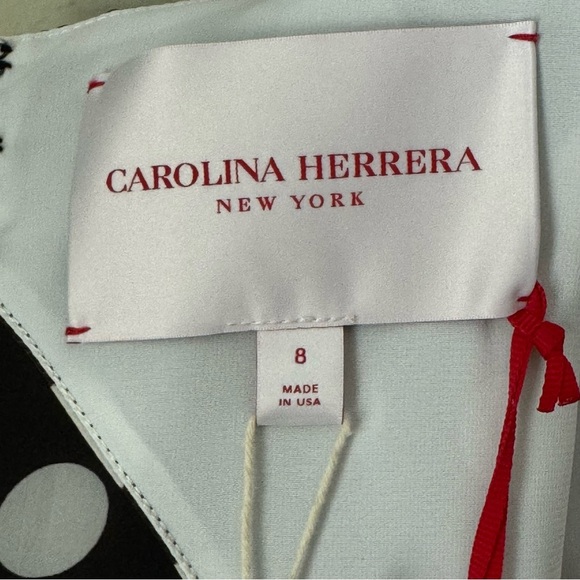 NWT CAROLINA HERRERA Polka Dot Silk Organza Puff Sleeve Dress Black White Size 8 - Picture 3 of 16